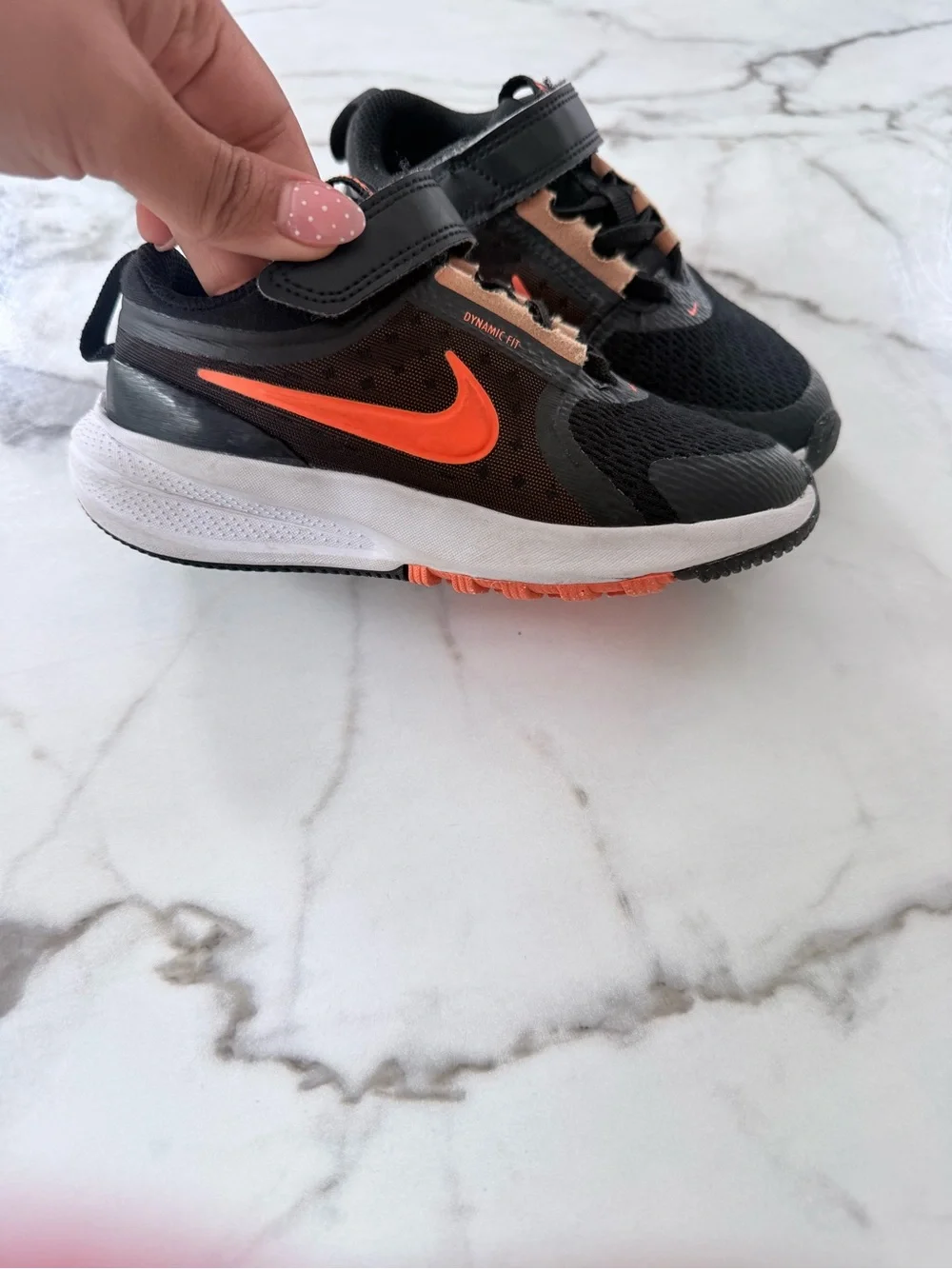 Nike Kids Black and Orange Velcro Athletic Sneakers